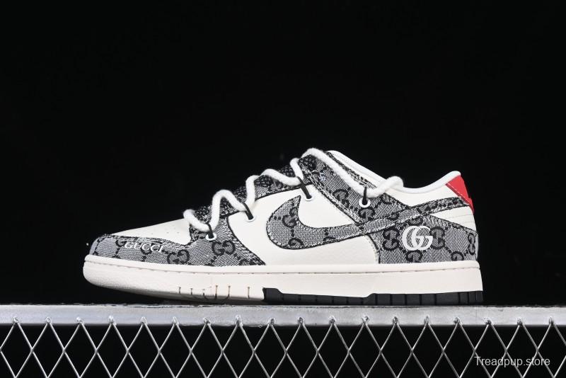 Nike SB Dunk Low Gucci Collaboration Grey Jacquard Swoosh Anniversary High-End Custom Low-Top Casual Skate Shoes - YX5066-215
