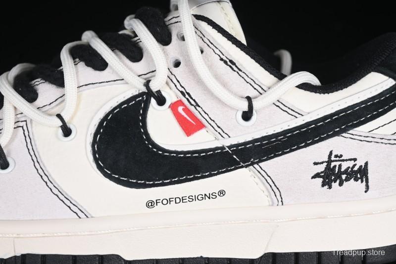 Nike SB Dunk Low Stussy Collaboration Anniversary Edition Lace-Up Beige Grey Black Swoosh Low-Top Casual Skate Shoes - YX5066-242