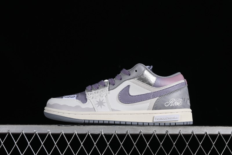 Nike Air Jordan 1 Low AJ1 Retro Basketball Shoes with Panda Mischief Modern Floral Design - 553560-053