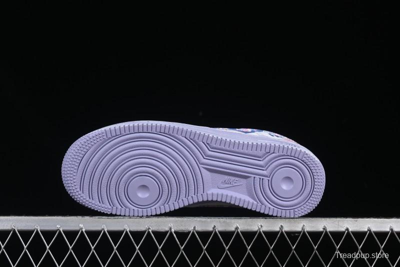 Nike Air Force 1 '07 Low Double Hearts Casual Sneakers with Hand-Drawn Anime Doodle and Pink Blue Hearts - CZ0377-002