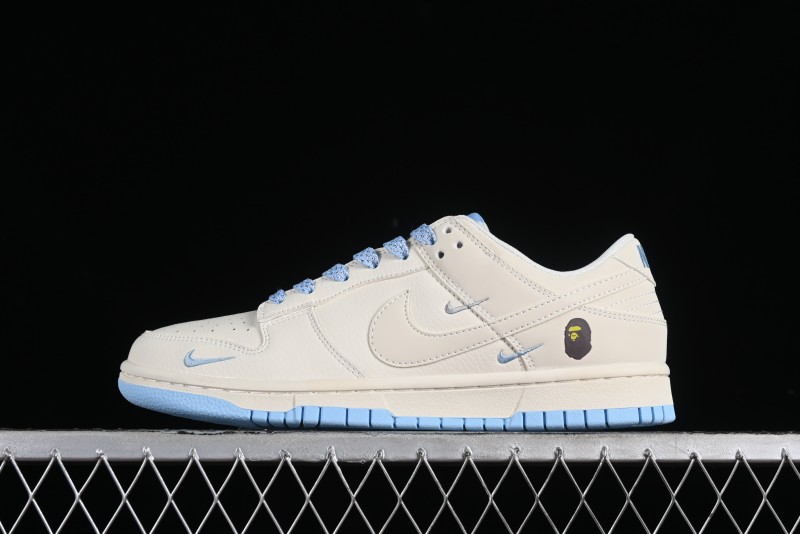Nike SB Dunk Low BAPE Collaboration - Off-White Mini Blue Swoosh Anniversary High-End Custom Low-Top Casual Sneakers - XD6188-027