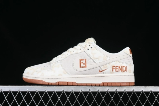 Nike SB Dunk Low Fendi Collaboration Embroidered White Swoosh Anniversary Custom Low-Top Casual Sneakers - DM6868-039