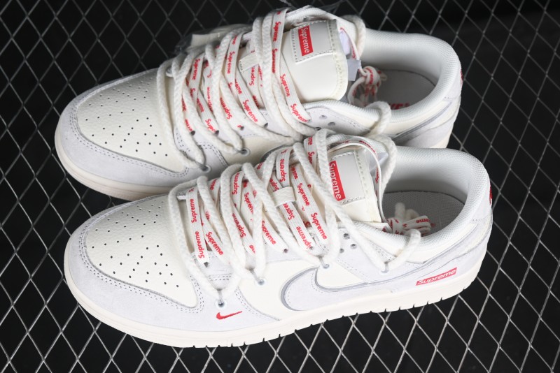 Nike SB Dunk Low Supreme Collaboration Light Gray Drawstring Anniversary High-End Custom Low-Top Casual Skate Shoes - XX3168-109