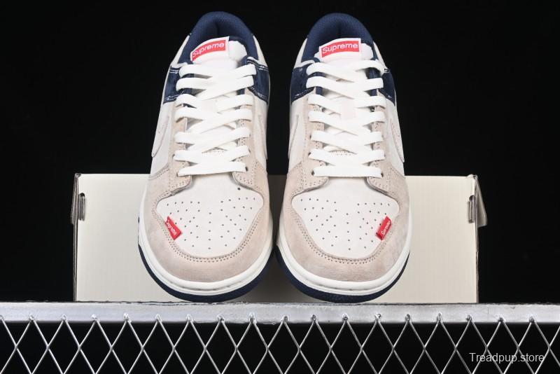 Nike SB Dunk Low Supreme Collaboration - Two-Tone White Swoosh Anniversary Customized Low-Top Casual Skate Shoes - DJ2024-045