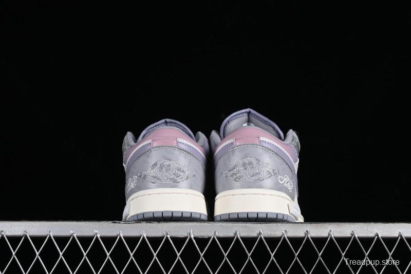 Nike Air Jordan 1 Low AJ1 Retro Basketball Shoes with Panda Mischief Modern Floral Design - 553560-053