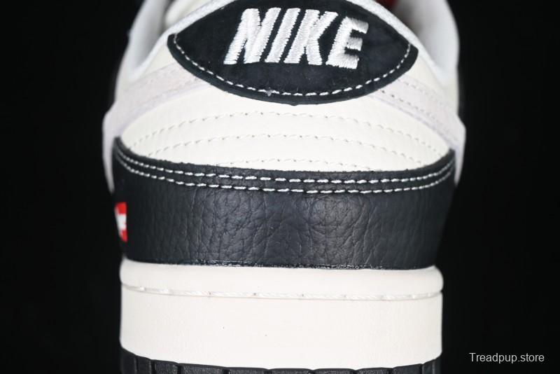 Nike SB Dunk Low Supreme Collaboration - Black Leather Texture Anniversary High-End Custom Low-Top Casual Skate Shoes - XS1086-020