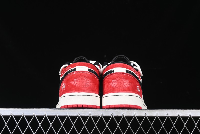 Nike Air Jordan 1 Low Stussy Collaboration - Black Red Custom High-End Retro Basketball Shoes - SJ9950-048