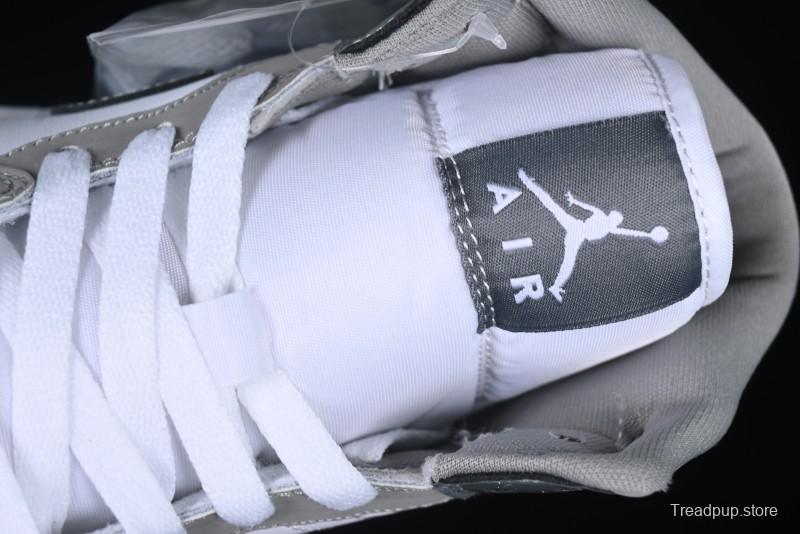 Nike Air Jordan 1 Mid AJ1 High-Top Basketball Shoes in White Grey Patent Leather - HF3216-100