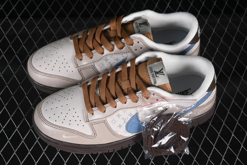 Nike SB Dunk Low LV Collaboration Blue Grey Brown Print Anniversary Custom Low-Top Casual Skate Shoes - CH8311-235