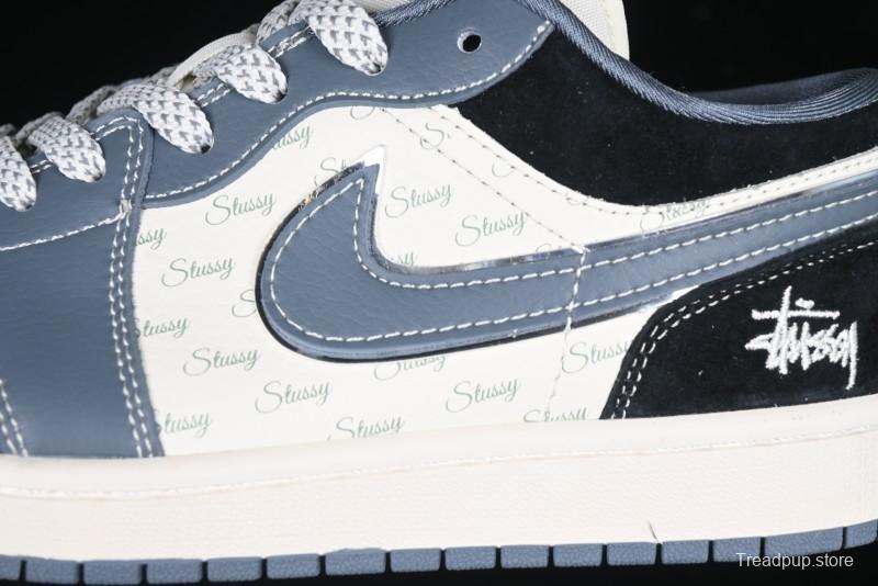 Nike Air Jordan 1 Low Stussy Collaboration - Grey Swoosh Retro Basketball Shoes - XX3318-503
