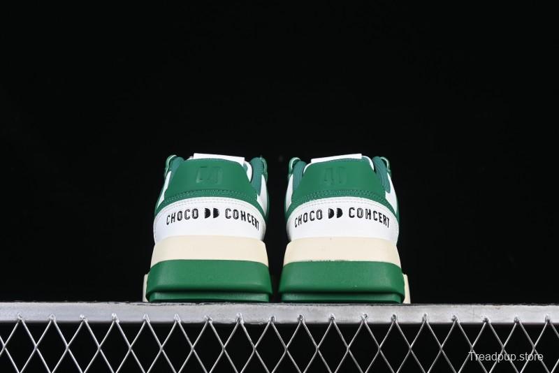 Choco Concert Leather Round Square Asymmetric Fashion Sneakers White Green - AJE5