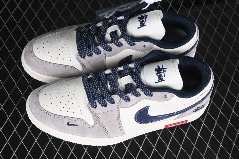 Nike Air Jordan 1 Low Stussy Collaboration Blue Suede Retro Basketball Shoes - SJ9950-035