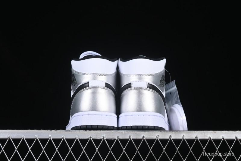 Nike Air Jordan 1 Mid AJ1 Basketball Shoes in Black White Silver - DQ8423-103