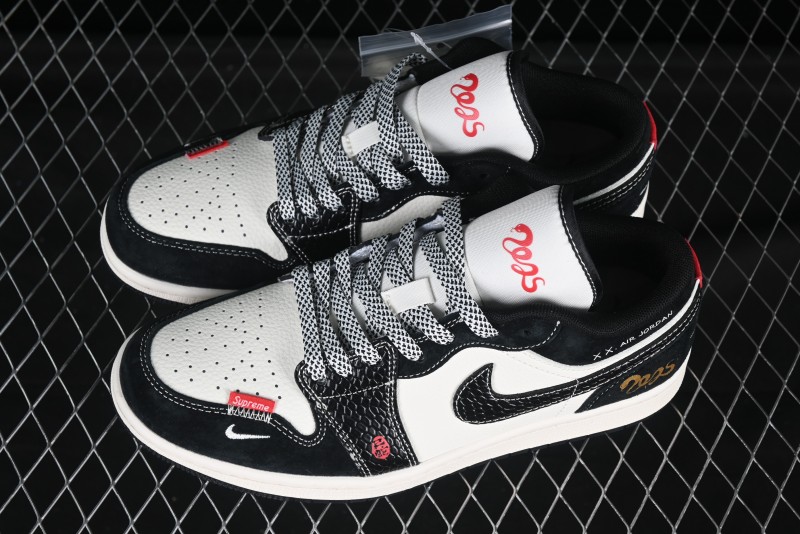 Nike Air Jordan 1 Low AJ1 Year of the Snake Limited Edition White Black Snake Pattern Low-Top Casual Sneakers - SJ9950-056