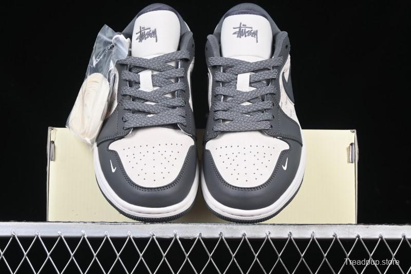 Nike Air Jordan 1 Low Stussy Collaboration - Signal Black Retro Basketball Shoes - XX3318-966