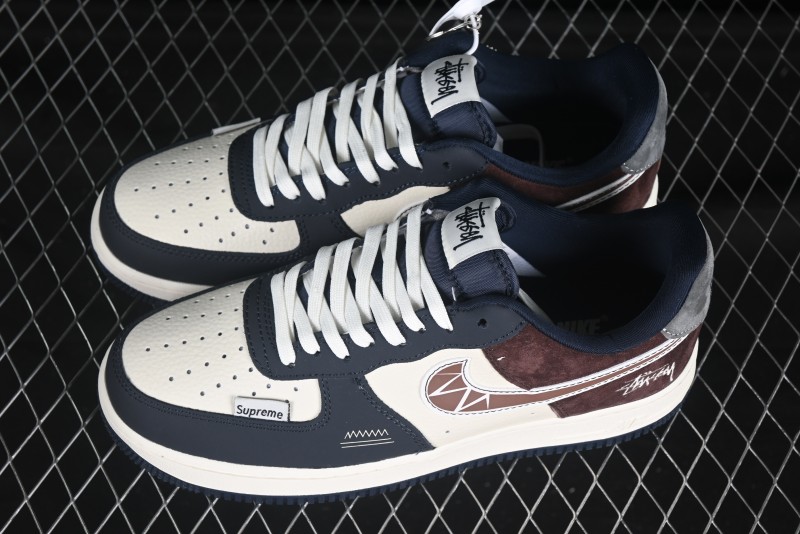 Nike Air Force 1 '07 Low Stussy Collaboration White Blue Chocolate Low-Top Casual Sneakers - KK1988-061