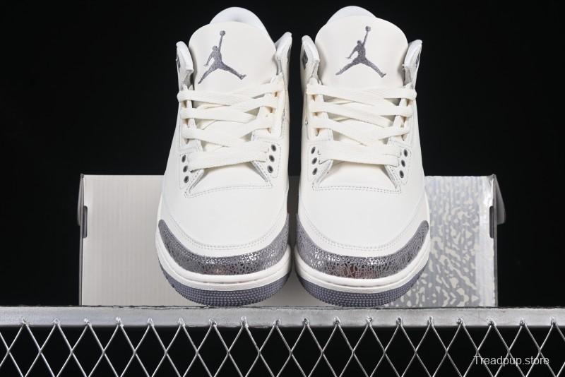 Nike Air Jordan 3 Retro Sneakers Sail Metallic Silver with Elephant Print Accents - CK9246-100