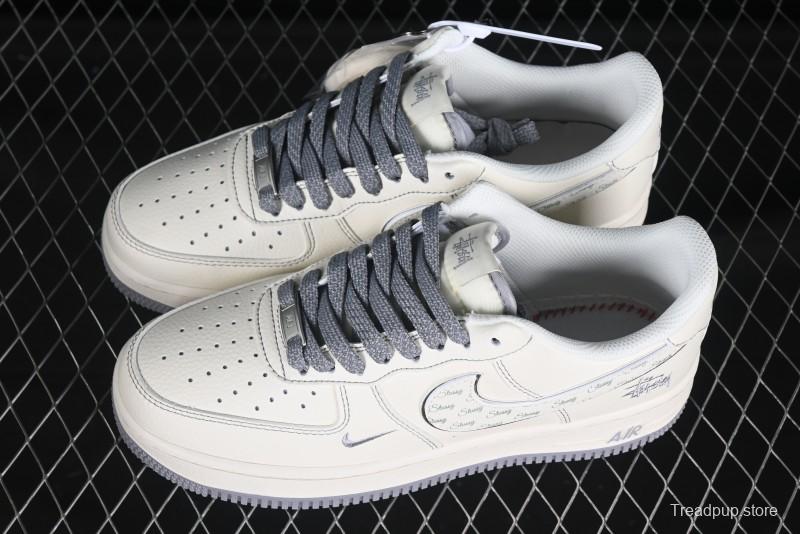 Nike Air Force 1 '07 Low Stussy Collaboration Grey Swoosh Casual Sneakers - HH7518-041
