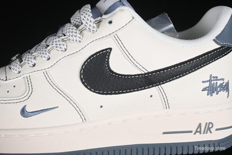 Nike Air Force 1 '07 Low Stussy Collaboration Grey Base Black Swoosh Casual Sneakers - XZ6188-761