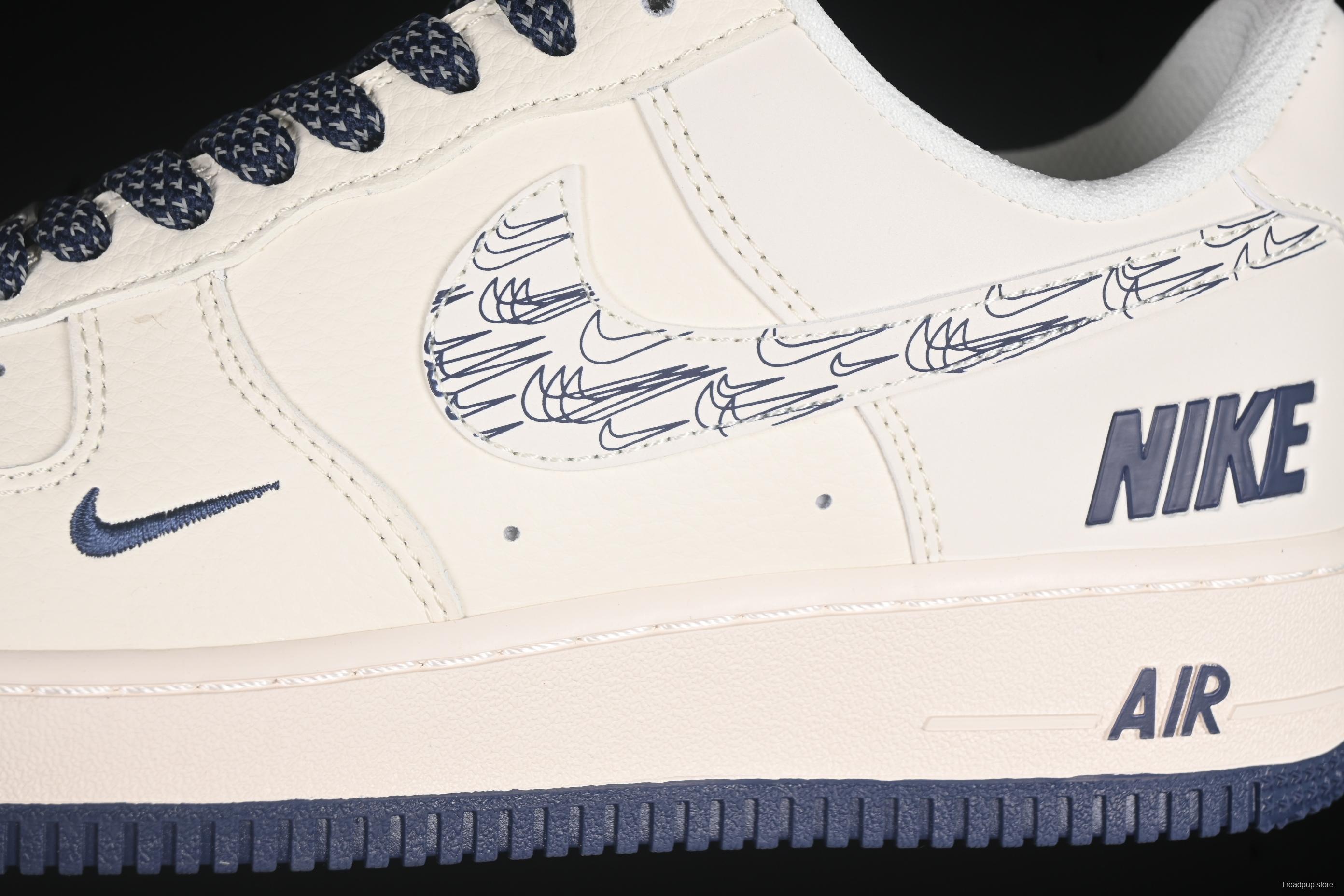 Nike Air Force 1'07 Low Collaboration Sneakers in Dark Blue with Mini Swoosh Logo - HH7518-047