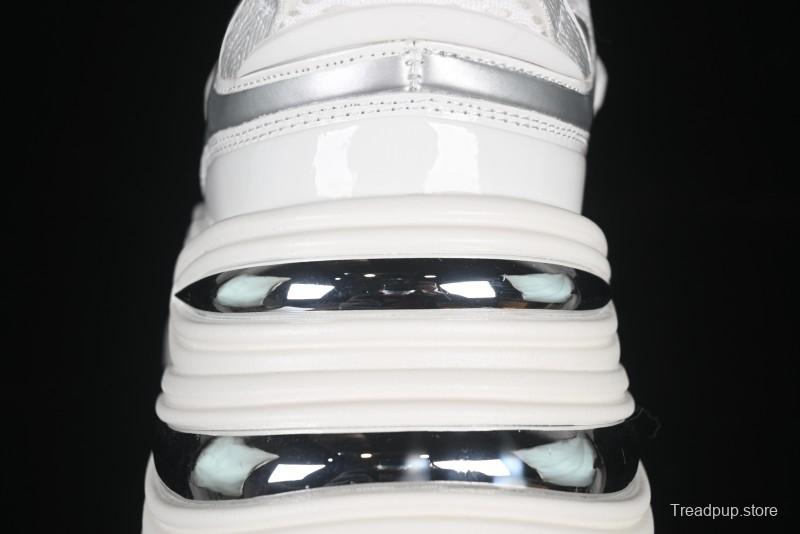 GG-CC Chunky Low Casual Fashion Sneakers with Thick Sole and Height Increasing Design - 2607 White