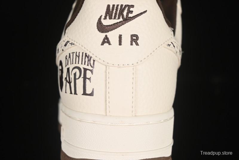 Nike Air Force 1 '07 Low BAPE Collaboration Beige Brown Graffiti Swoosh Casual Sneakers - DF0188-061
