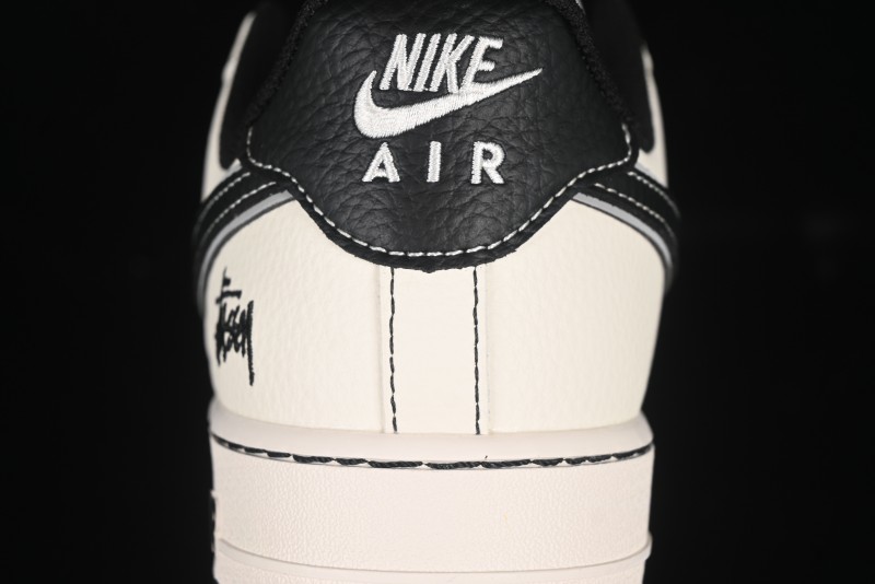 Nike Air Force 1'07 Low Stussy Collaboration Black Swoosh Casual Sneakers - HH7518-059