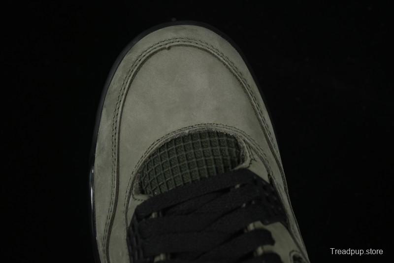 Nike Undefeated x Air Jordan 4 OG Sneakers in Olive Green Suede with Orange and Black Accents - IB1519-200