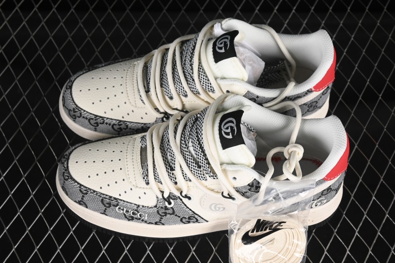 Nike Air Force 1'07 Low Gucci Collaboration Grey Pattern Drawstring Casual Sneakers - YX5066-319