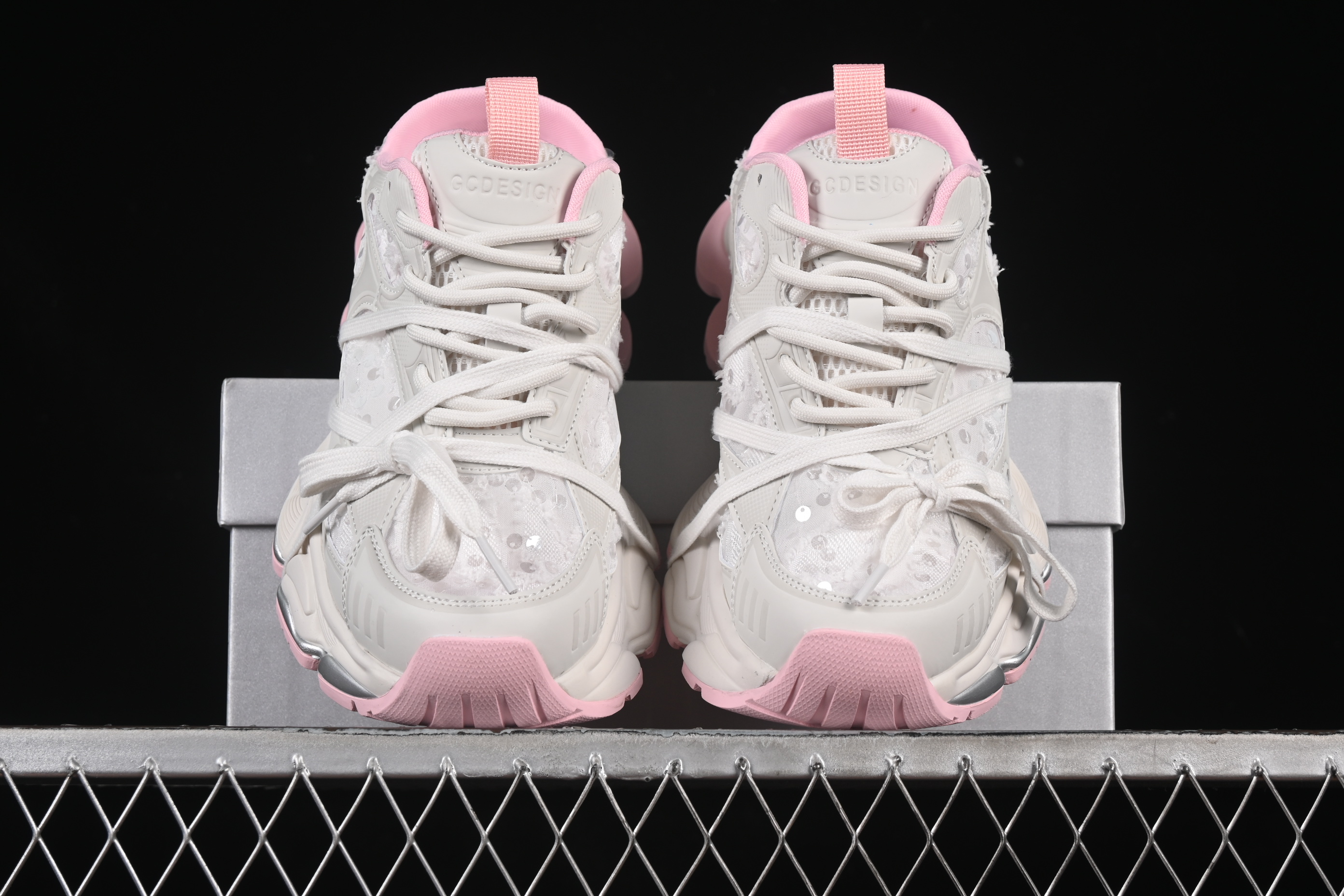GG-CC Star Same Style Lace-Up Hollow Out Chunky Sneakers with 5cm Height Increase - G25U9910 Pink