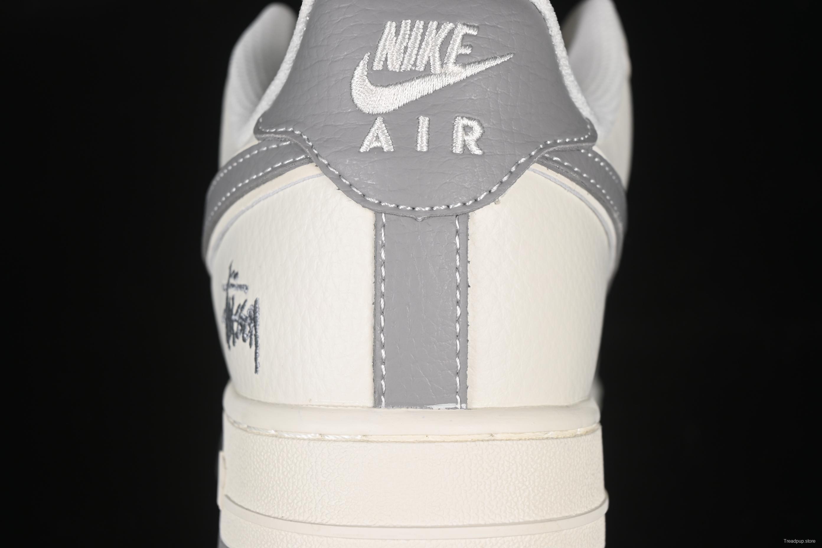 Nike Air Force 1'07 Low Stussy Collaboration Grey Swoosh Grey Base Red Label Casual Sneakers - CS5288-008