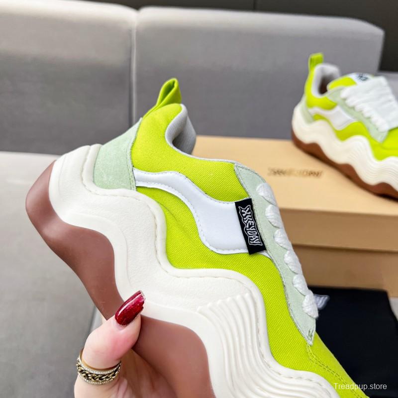 2025 Women HEYDAY Yellow White Green Canvas Leather Wave Bread Sneakers KFY00260