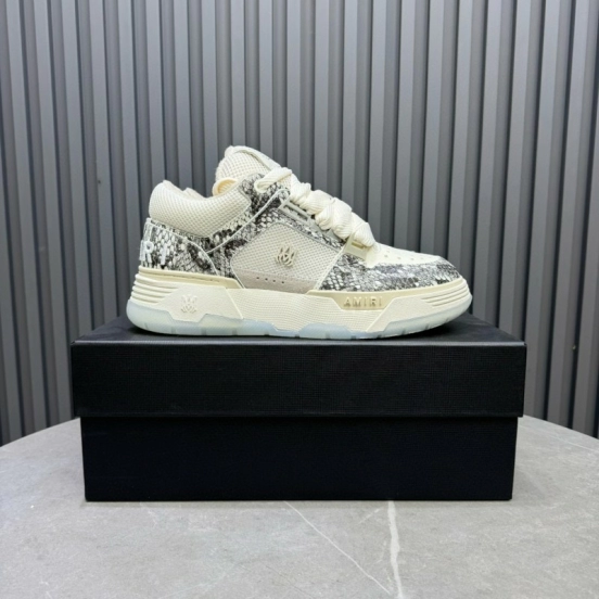 2024 Unisex Amiri Cream Beige Snake Leather Sneakers MJ00360