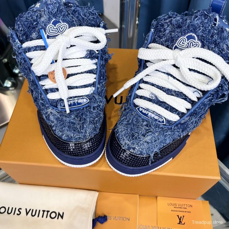2025 Unisex Louis Vuitton Blue Denim Leather LV Trainer