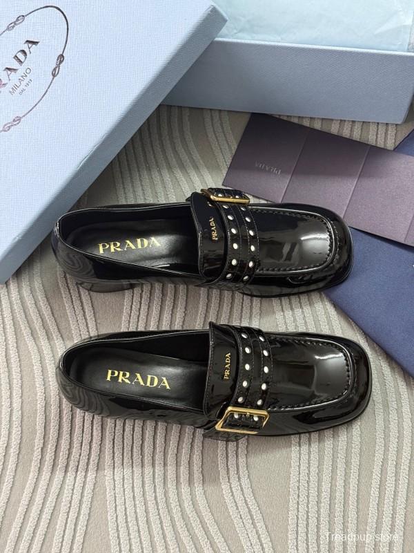 2025 Women Prada Black Patent Leather Mary Jane Loafer