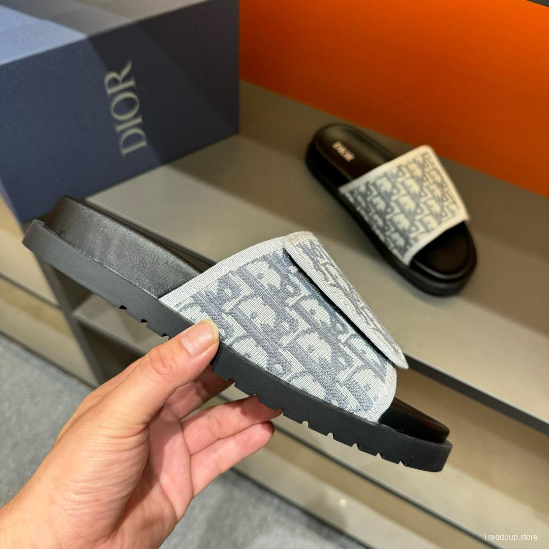 2024 Dior Black Grey Fabric Slippers MJ00180