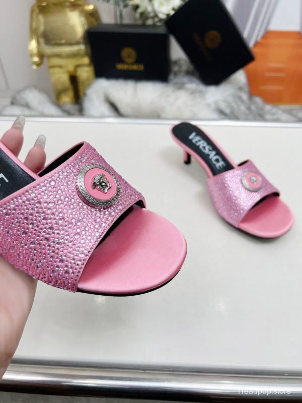 2025 Women VERSACE Pink Leather Sandals MJ00230