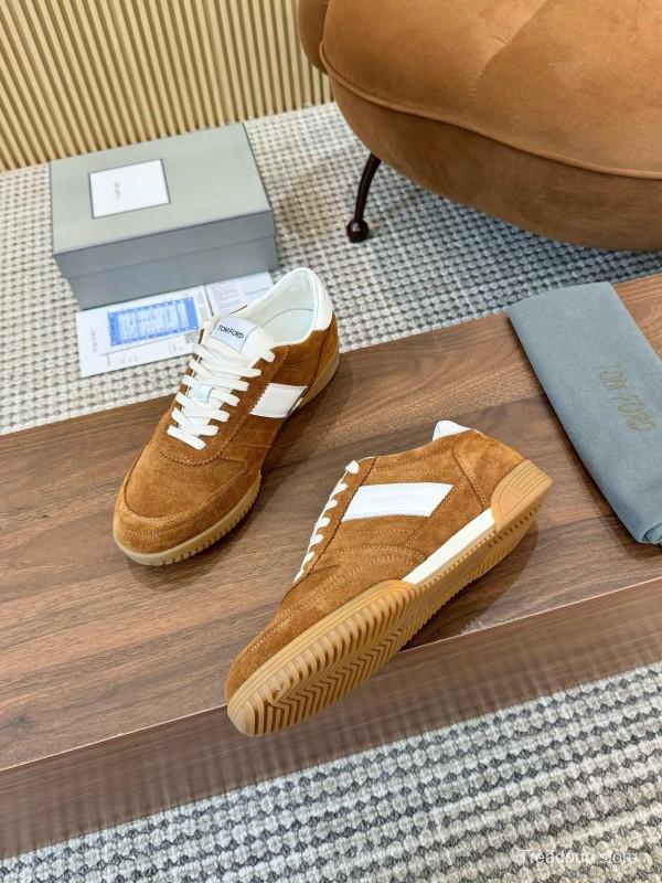 2025 Men TOM FORD Brown White Suede Leather Casual Shoes LY00360