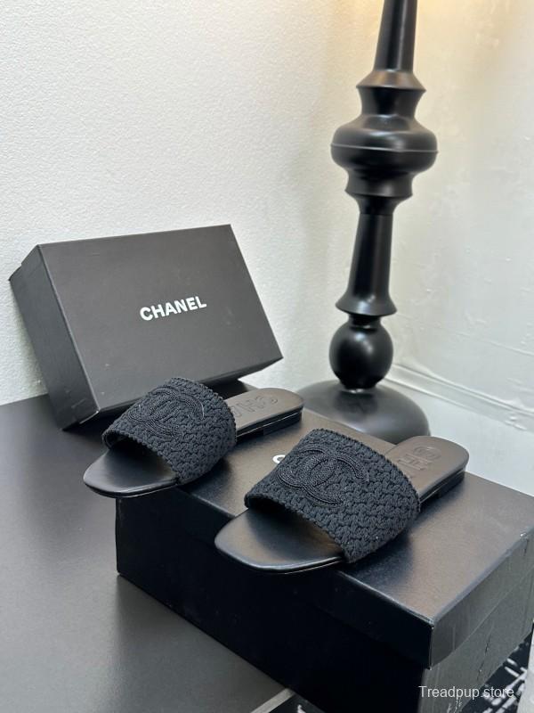 2025 Slippers CHANEL Black Fabric Slippers