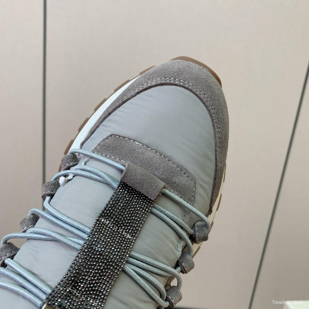2025 Unisex Brunello Cucinelli Grey Beige Suede Leather Sneakers LY