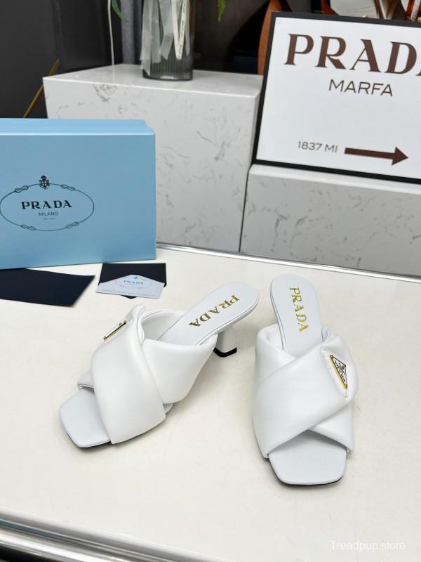 2025 Women Prada White Lambskin Mules