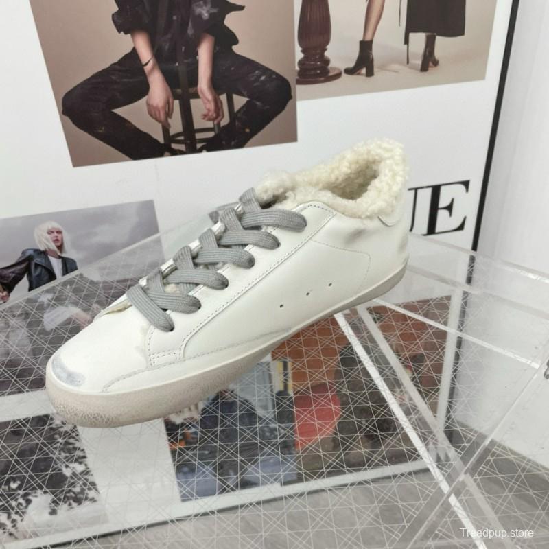 2025 Women GGDB White Grey Leather Shearling Sneakers