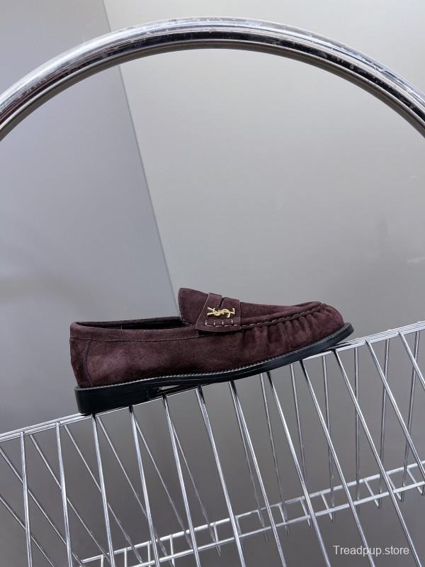 2025 Women Yves Saint Laurent Dark Purple Suede Loafers KFY00350