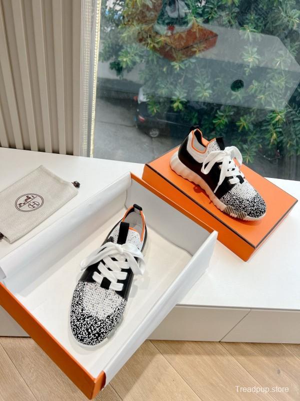 2024 Unisex Hermès Black White Orange Calfskin Suede Sneakers Bouncing MJ00290(F/W)