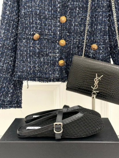 2025 Slippers YSL Black Mesh Leather