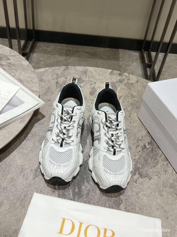 2025 Women Dior White Mesh Leather Sneakers