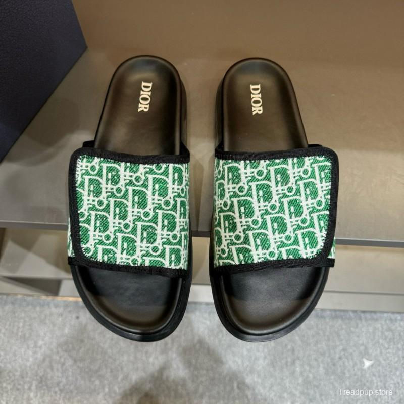 2024 Dior Green White Fabric Slippers MJ00180