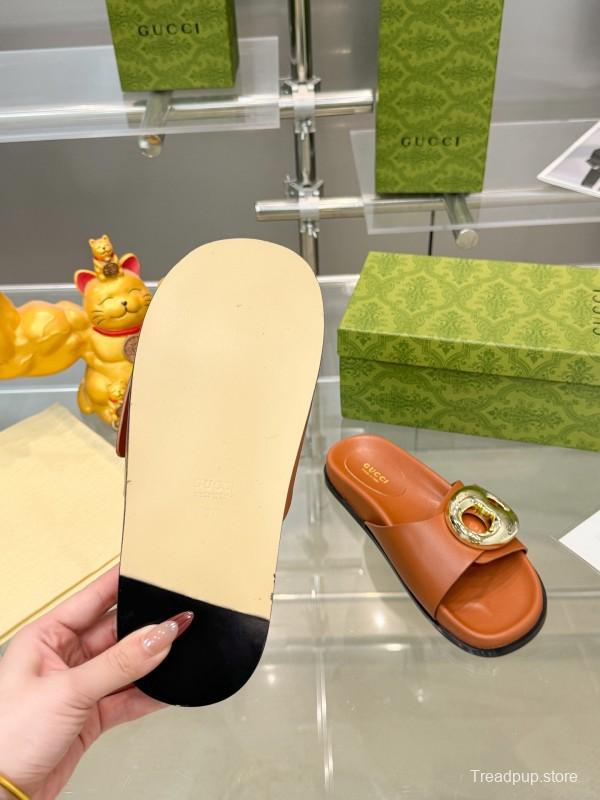 2025 Gucci Brown Leather Slippers
