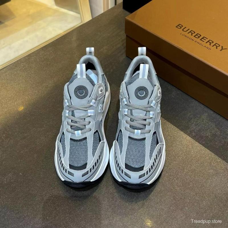 2025 Unisex Burberry Grey Suede Leather Mesh Sneakers Vintage Code MJ00380