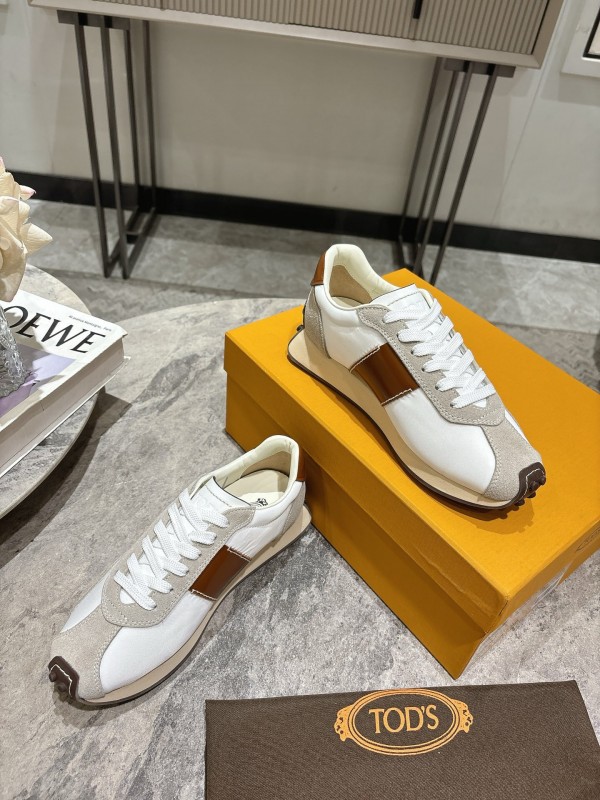 2025 Women TOD'S White Brown Beige Leather Suede Sneakers